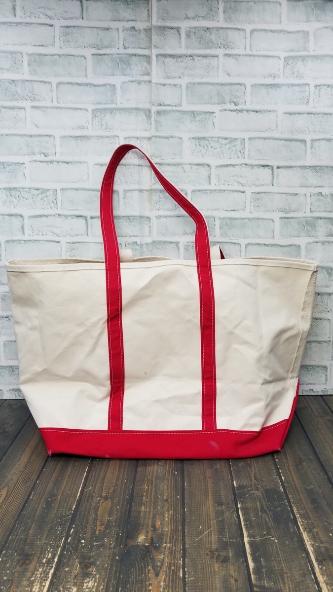 LL BEAN Canvas Boat & Tote Bag LARGE Size Red Straps with 