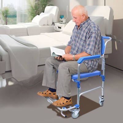 350lbs Medical Transport Chair Mobility Shower Commode Wheelchair Bedside Toilet