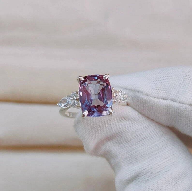 Alexandrite Ring, 925 Sterling Silver , Cushion Ring Color Change Stone Ring - Image 2 of 4
