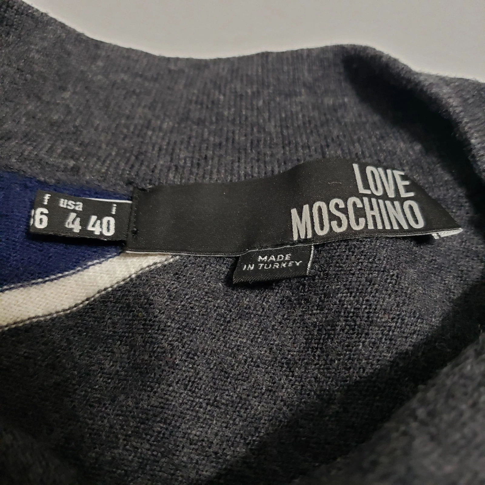 Love Moschino maglione lana righe vestito donna taglia 4 grigio pullover asimmetrico