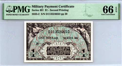 Series 481 $1 TOP POP! 2nd Printing (MPC) PMG 66 EPQ GEM UNC Pick S835-2
