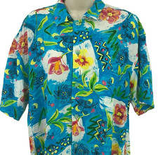 Vintage 90s Hawaiian Shirt Size M Neon Floral Button Front Xtreme Island Designs