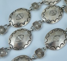 157g Old Pawn Native American Sterling Vintage Concho Belt Necklace Navajo Big