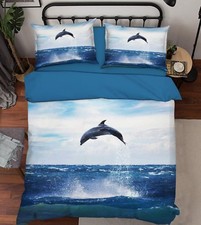 3D Jump Blue Dolphin 26 Bed Pillowcases Quilt Duvet Single Queen King US Summer