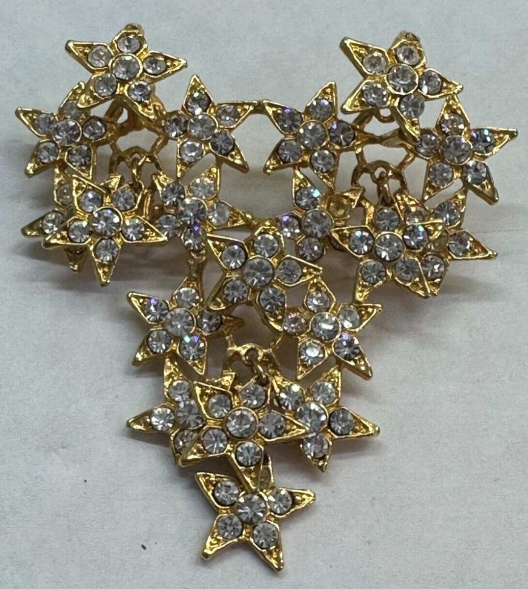Flowers Clear Rhinestone Vintage Pin Brooch Gold J-177 | eBay