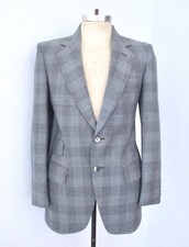 Vtg 70s SUPERFLY Blue Gray Plaid Polyester Disco Pimp Blazer Jacket Dbl Vent 38