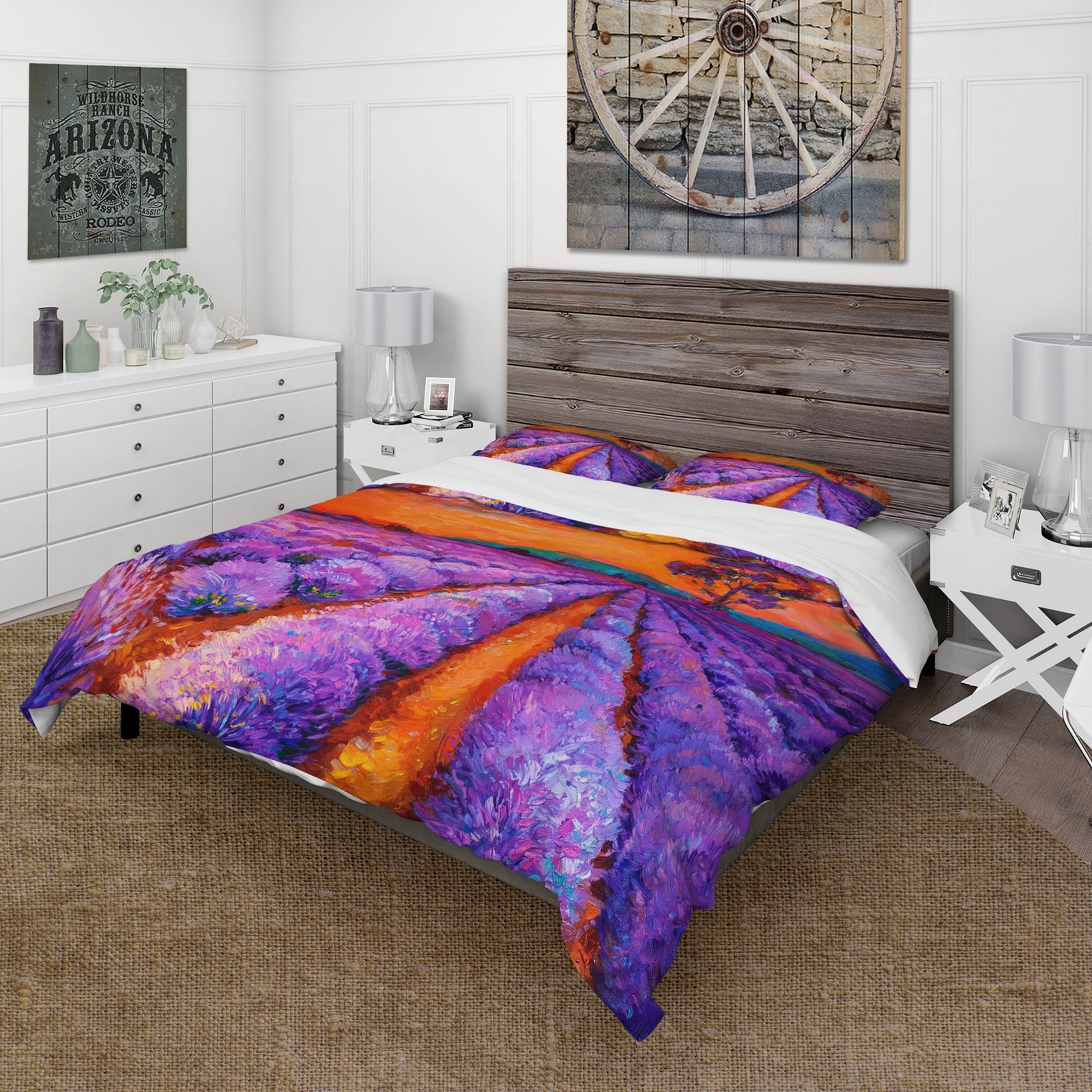 Designart 'Purple Lavender Fields Under An Orange Sunset I'