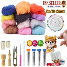 50/30 Colors Wool Fibre Roving DIY Needle Felting Starter Kit Handcraft Mat Tool
