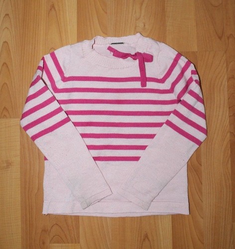 POOF GIRL Long Sleeve Sweater Pink Rose stripes Pullover Sz S/4 4T Crew neck - Picture 7 of 12