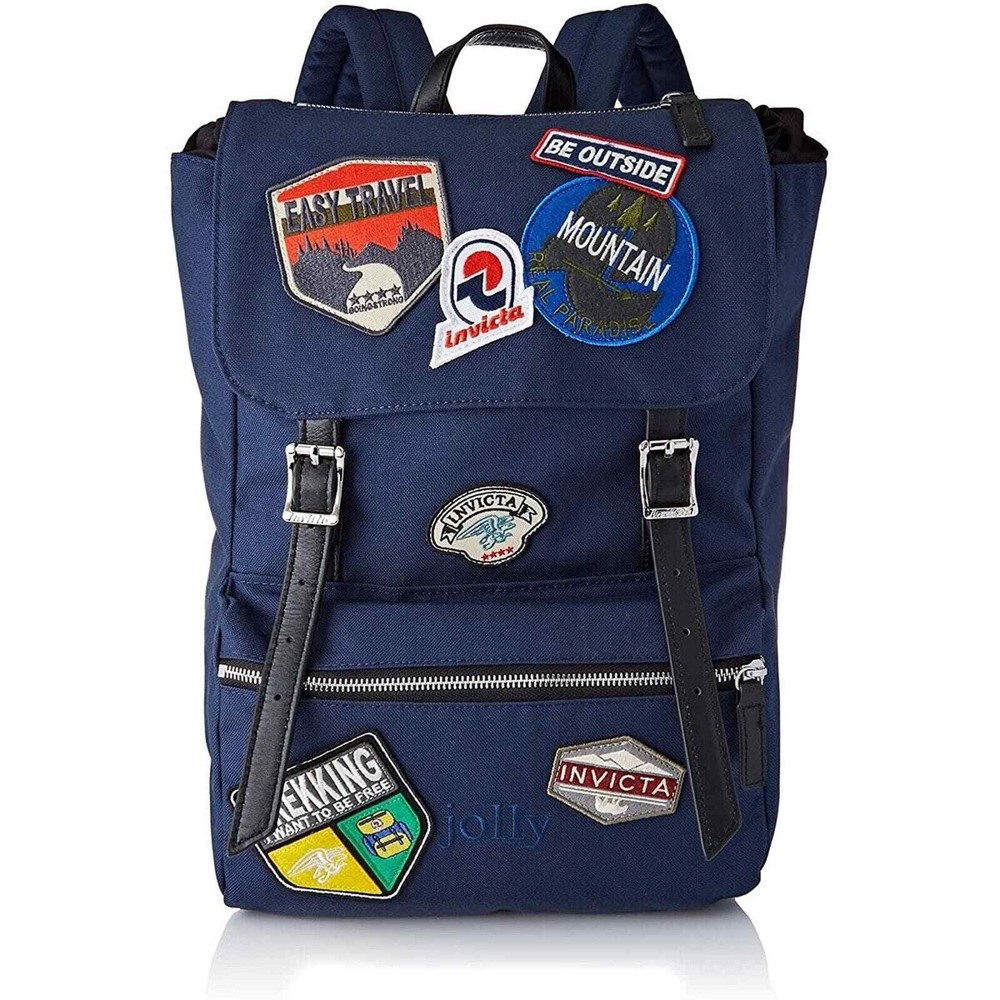 Invicta Jolly Heritage Patch Backpack Blue Italy Rucksack Bookbag Knapsack