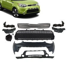 Front Grille & Front Upper Lower Bumper Cover 9PCS For Kia Soul 2014-2016 Black
