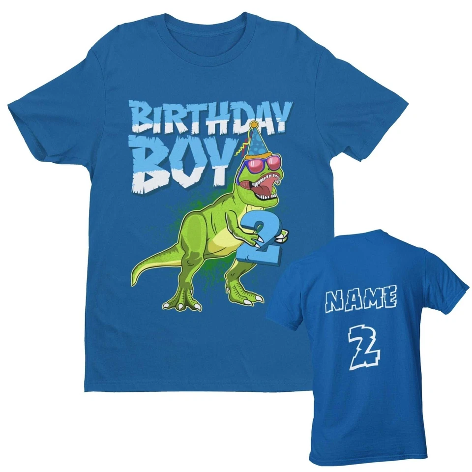 PERSONALISED Boys Cute 2nd Birthday Dinosaur T Shirt Name / Age On Back - Image 4 of 4