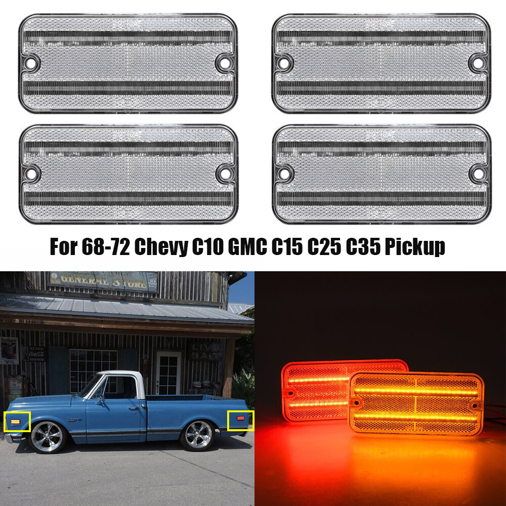 4x Clear For 1968-1972 Chevy C10 GMC C15 C25 K15 Pickup LED Side