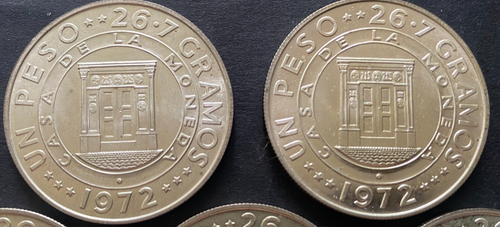 REPUBBLICA DOMINICANA, 1972, CASA MONETA, 1 PESO, lotto di 5, ARGENTO, non circolati - Foto 3 di 7