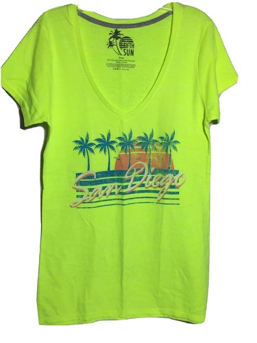 NEW Fifth Sun Women T-Shirt Shirt V-Neck Green Yellow Size XS L X-Small Large