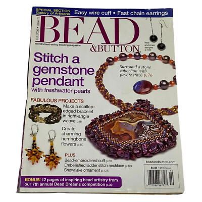 Vintage RARE BEAD & BUTTON Magazine OCT 2006,Stitch a Gemstone Pendant,Projcets
