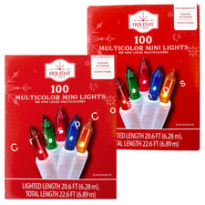 2 Pack, Holiday Time 100 MultiColor Mini Lights, White Wire  200 count 