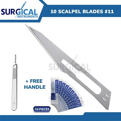 SURGINSTRUMENTS 10 Sterile #11 Surgical Blades with FREE #3 Scalpel/BP Handle Medical Dental
