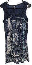Lucky Brand Womens BOHO Mini Dress Small Navy Floral Crochet Sleeveless
