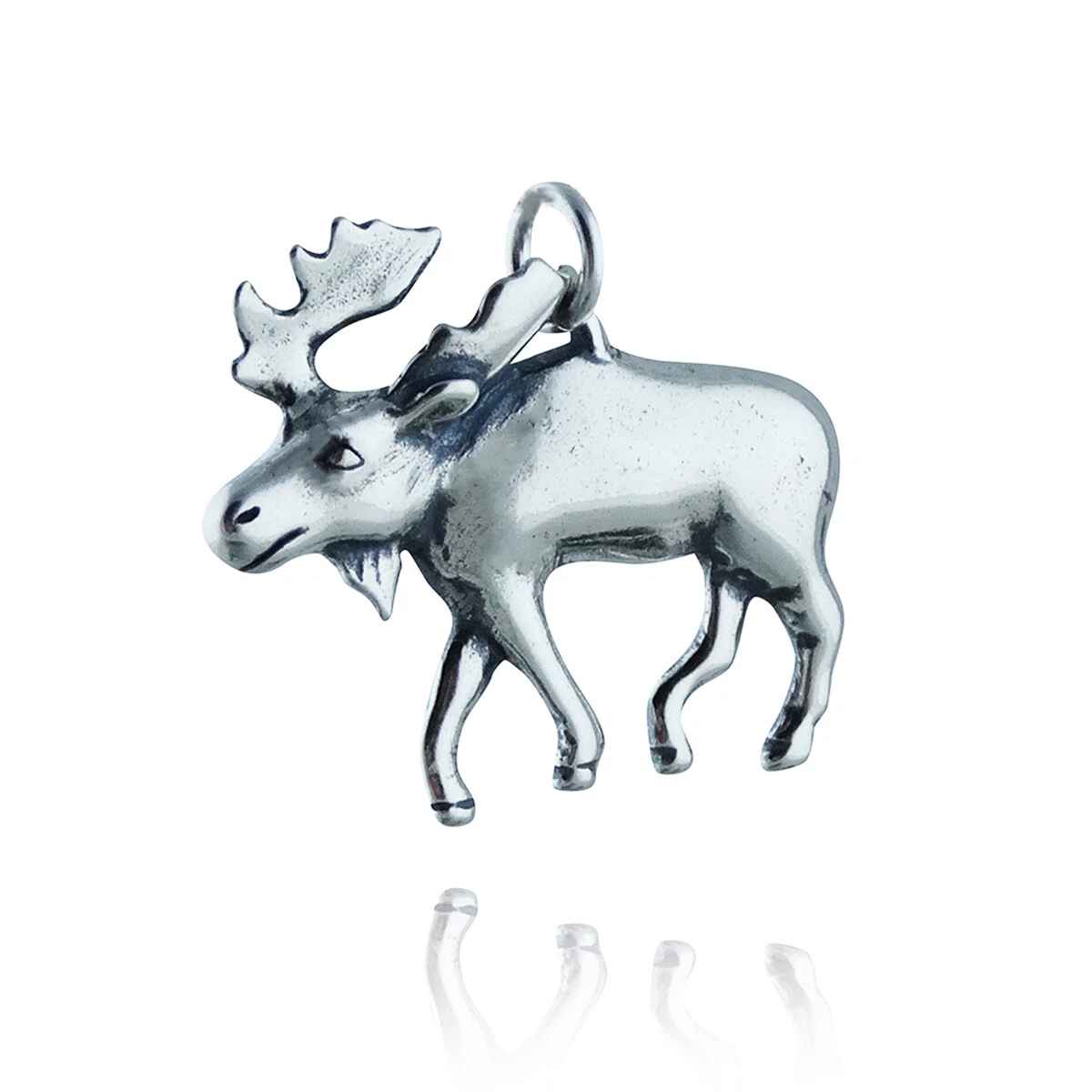 Moose Charm Polished 925 Sterling Silver Elk Antlers Wild Animal Canada