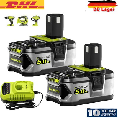 2X 18V 5AH Lithium Akku Für Ryobi One+ Plus RB18L50 P108 RB18L40 /P117 Ladegerät