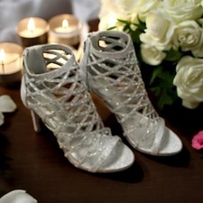 Dream Pairs Woman, Ankle-heeled Wedding Sandal, silver, Size 8 Zip Open toe. 