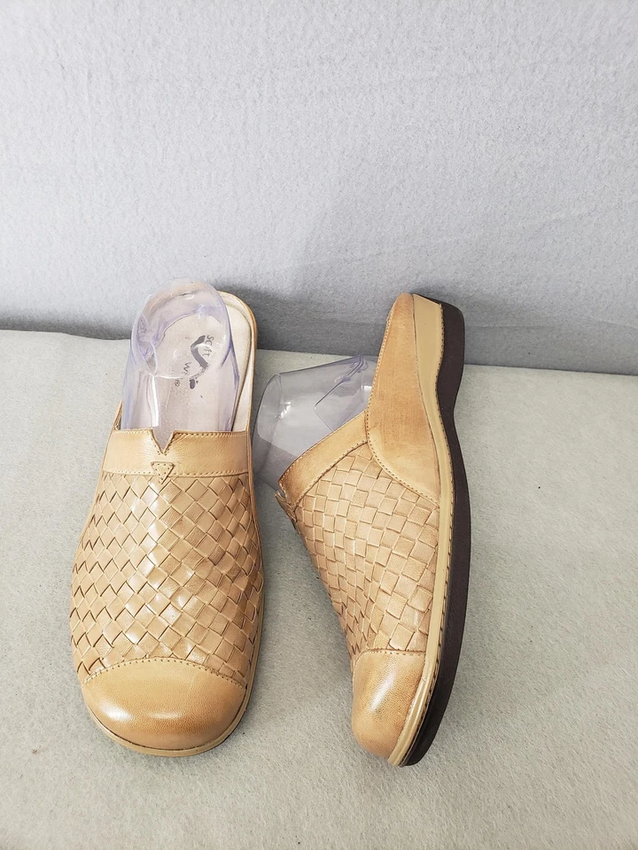 Sandalias SoftWalk Mujer 11W Marrón Tejido Cuero Cómodas Sin Cordones Zapatos Planos Mula Foto 4 de 4