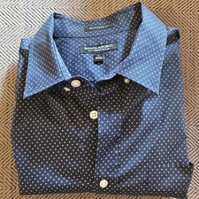 Banana Republic Slim Fit Tech Stretch Cotton Geometric Shirt Blue White L