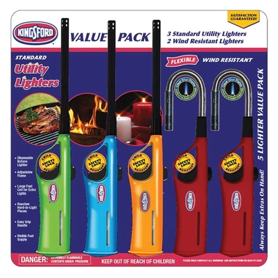 KINGSFORD UTILITY LIGHTERS 5 PIECES VALUE PACK WIND RESISTANT GRILL BBQ