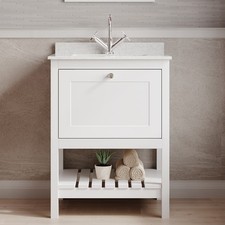 Hudson Reed Vanity Unit & 1TH Marble Top Basin 600mm - Pure White No Tap/Waste