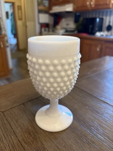 Vintage Fenton Hobnail Milk Glass 6" Footed Goblet Vase
