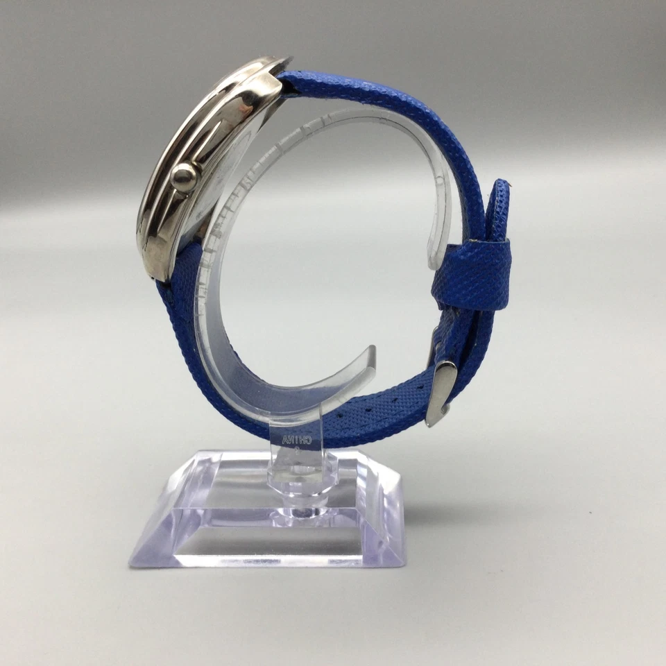 Activa Swiss Watch Women 37mm Silver Tone Blue Leather Band New Battery - Image 3 of 4