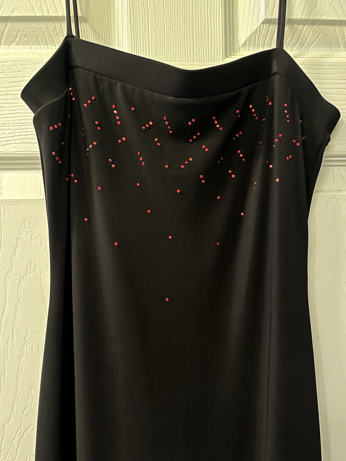 Y2K Black Maxi Dress Med. Rhinestone Spaghetti Strap Prom 90s NOS PS Per Seption