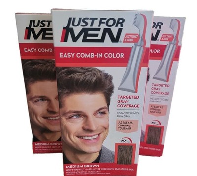 Just For Men Easy Comb-In Color Mens Hair Dye A-35 Medium Brown 3 Boxes 