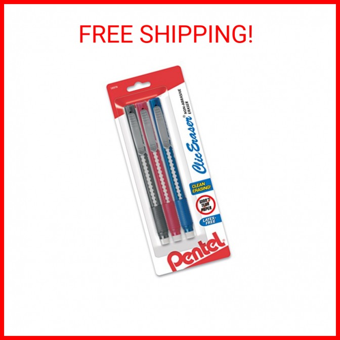 Pentel Clic Retractable Eraser with Grip, 3 Pack