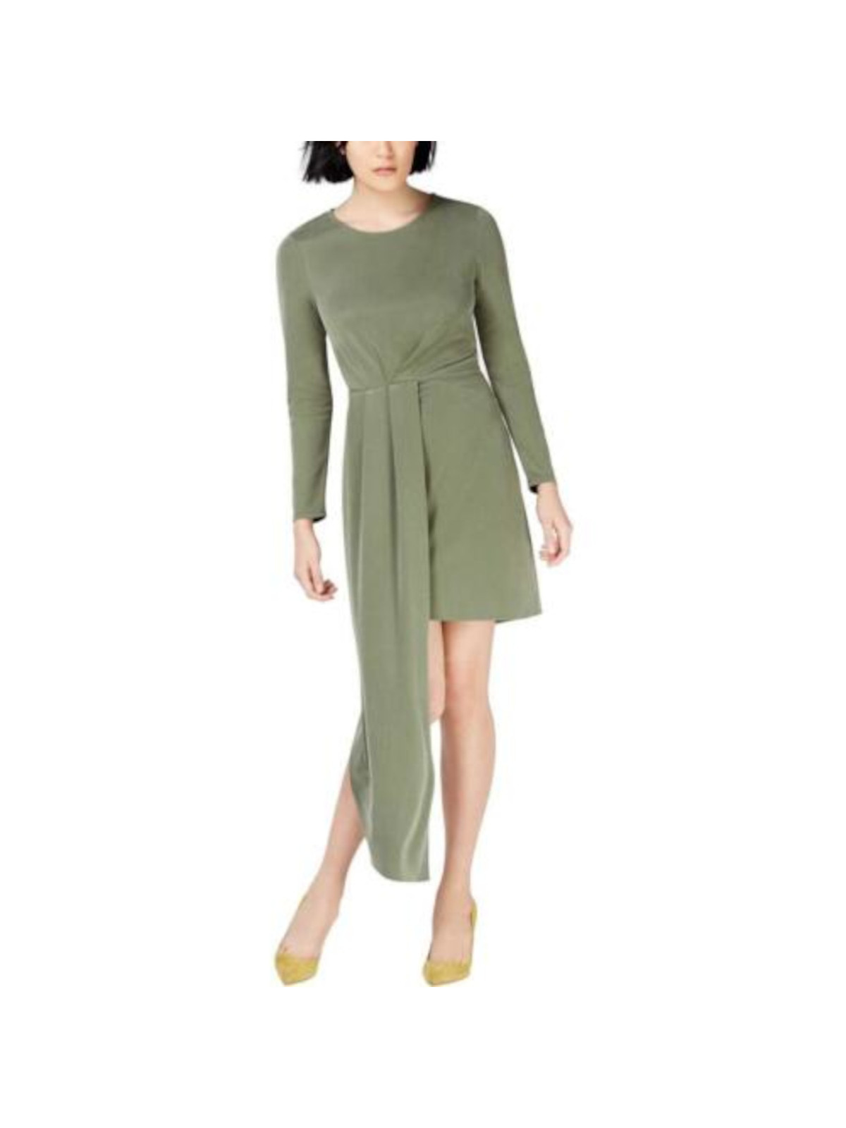 BAR III Women’s Green Long Sleeve Tea-Length Jewel Neck Cocktail Dress Size M
