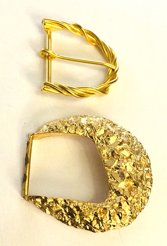 Lot of 2 Vintage Gold Tone Belt Buckles Brutalist and Twisted Design Heavy