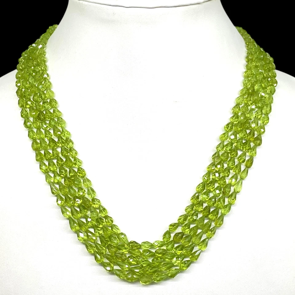 18'' Natural Peridot Necklace 5-6mm Faceted Teardrop Beads 925 Silver Clasp - Image 2 of 4