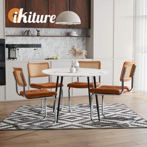Oikiture 6x Rattan Dining Chair Cesca Replica Cantilever PU Leather Padded Brown - Picture 2 of 10