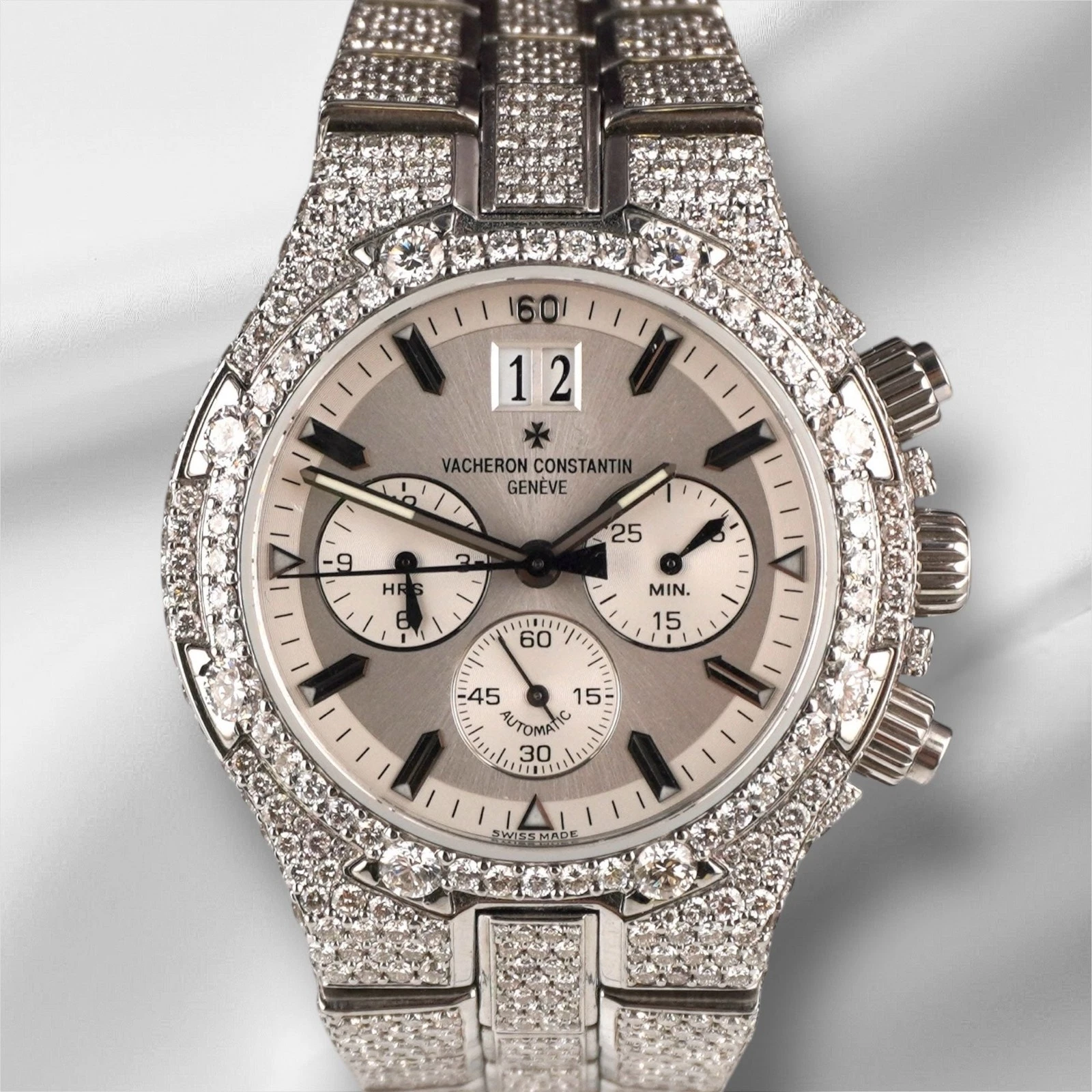 Vacheron Constantin — Vacheron 40mm Constantin Overseas Chronograph 22ct Iced Out Diamonds Watch 49140