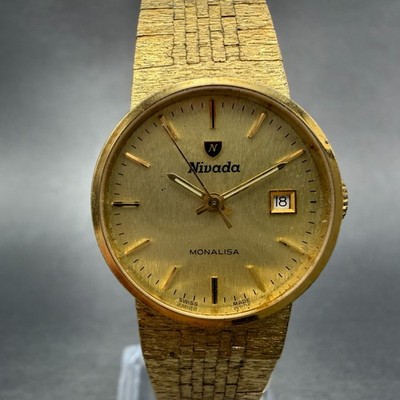 Nivada Monalisa Watch Women 24mm Gold Dial Gold Tone Date manual