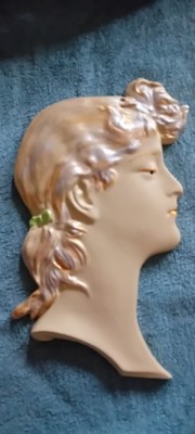 Großer Art Deco Stil Damengesicht/Plakette/Maske Wandbehang,