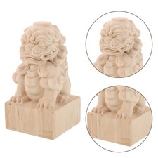 Wood Lion Finial Unfinished Carved Sculpture Railing Ornamen For Staircase Posts