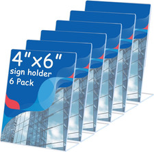 6 Pcs Acrylic Sign Holder 4 X 6 Inch, Plastic Picture Flyer Holder Vertical Slan