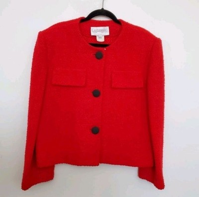 VTG Castleberry London NY Sz 18 Red Black Textured Nubby Blazer
