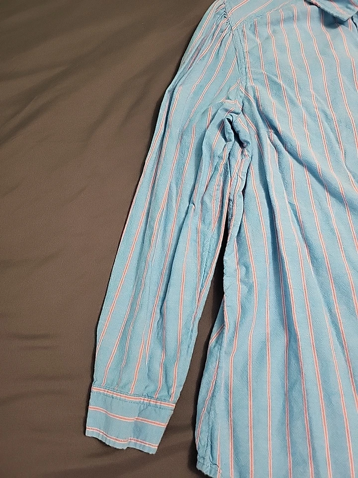 Camisa de algodón Old Navy para hombre azul bebé a rayas manga larga con botones | Talla XL Foto 4 de 4