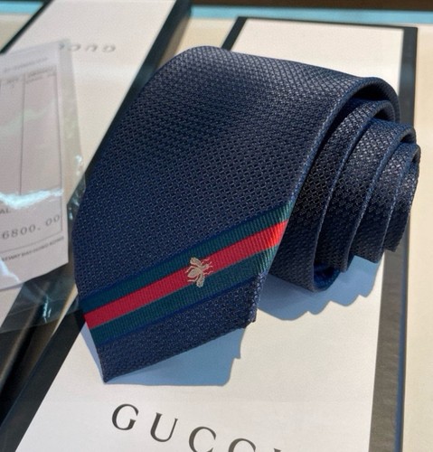 Gucci Men's Classic twill bee Silk Blue Tie