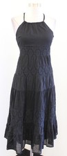 Free People Dress Womens 2 Black Halter Crochet Polka Dot Tiered Midi Sundress