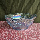 Vintage LE Smith Ice Blue Iridescent Carnival Glass Bowl Sawtooth Edges Round