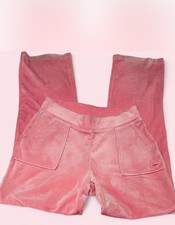 Juicy Couture Pink Velour Sweatpants Logo Accents Straight Leg Pull On Pockets